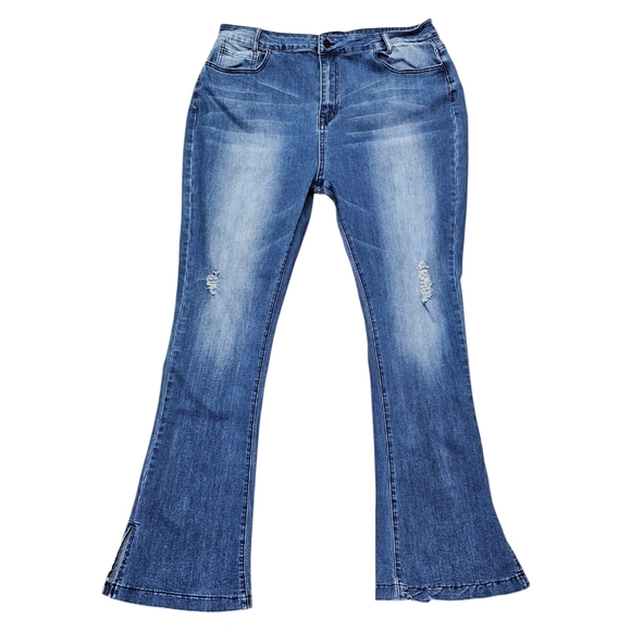 Flamingo Denim - Flamingo split hem distressed flare high rise jeans
